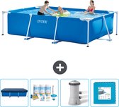 Intex Rechthoekig Frame Zwembad - 300 x 200 x 75 cm - Blauw - Inclusief Afdekzeil - Onderhoudspakket - Zwembadfilterpomp - Vloertegels