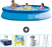 Intex Rond Opblaasbaar Easy Set Zwembad - 366 x 76 cm - Blauw - Inclusief Solarzeil - Onderhoudspakket - Zwembadfilterpomp - Ladder