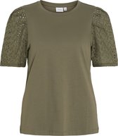 Vila T-shirt Vimerry S/s Emb Anglaise Top 14093507 Dusty Olive Dames Maat - L