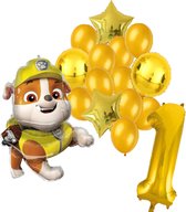Paw Patrol Rubble ballonnen pakket - 64x81cm - 1 jaar - Folie Ballon set - Themafeest - Verjaardag - Ballonnen - Versiering - Helium ballon