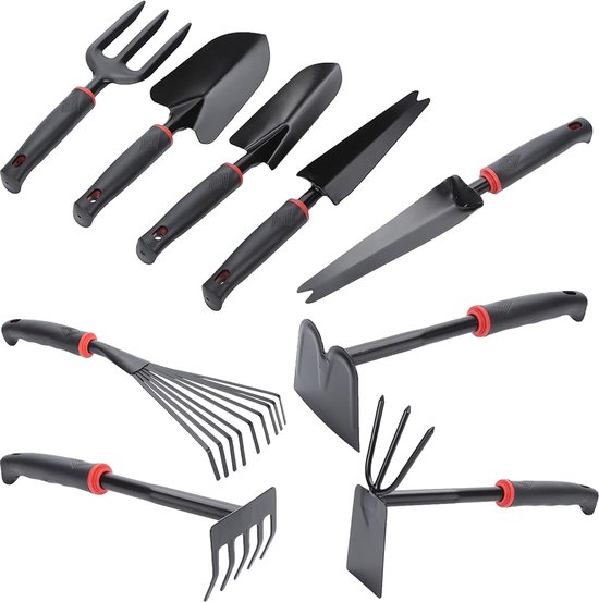 OFKPO 3 stuks mini-schep, mini-tuingereedschapsset met antislip houten handvat, tuingereedschap, schop, spade, hark, tuinset gereedschap voor bonsai, gereedschap, planten, potbloemen, losse bodem
