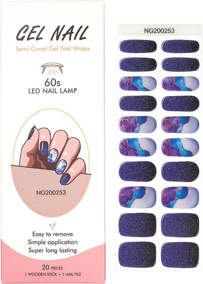 Goedkoopste Gel Nail Wraps – Gel Nagel Wraps – Gel Nail Stickers – Gel Nagel Folie - UV lamp – Dark Glitter Marble