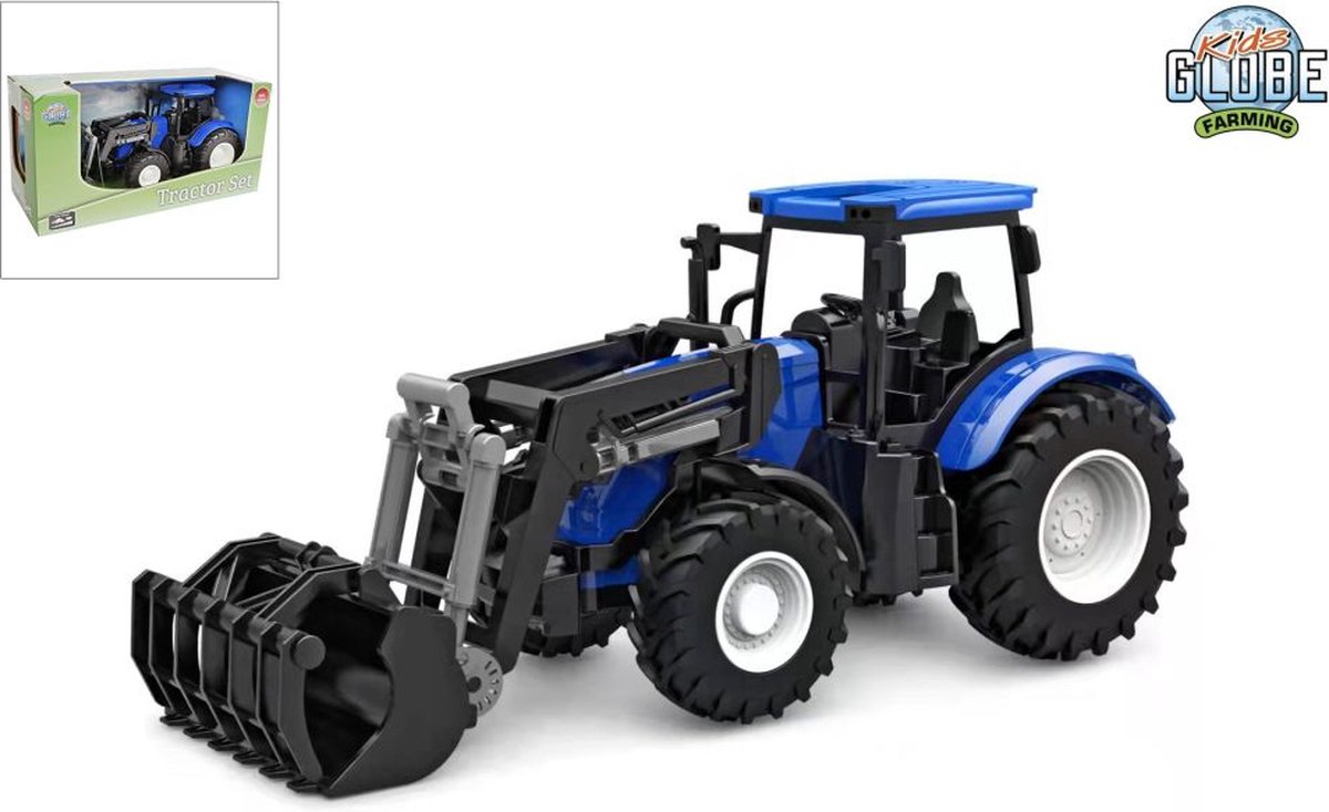 Kids Globe tractor freewheel met frontlader 27cm blauw