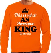Bellatio Decorations Koningsdag sweater voor heren - awesome King - oranje - feestkleding S