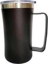 Grote koffiemok, thermische mok met deksel, 560 ml, roestvrijstalen koffiemok voor koud en warm (zwart)