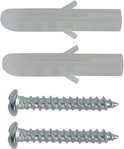 Twee witte pluggen en twee metalen schroeven voor montage.