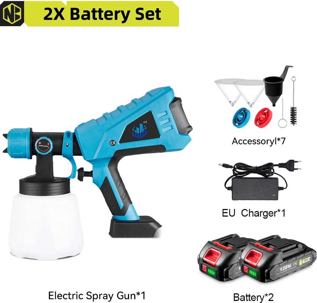 Overeem products elektrische verfspuit - verfpistool met accesoires - voor 18v makita batterij - 800w - 1000ml