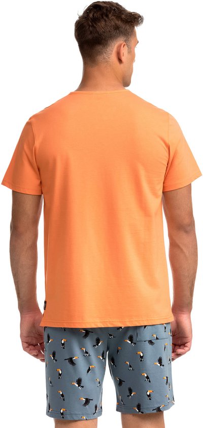 Vamp - Pyjama Heren - Oranje T-shirt met short "all-over print" Toekan - XXL