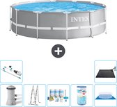 Intex Rond Prism Frame Zwembad - 366 x 99 cm - Grijs - Inclusief Pomp - Ladder Onderhoudspakket - Filter - Grondzeil - Stofzuiger - Solar Mat