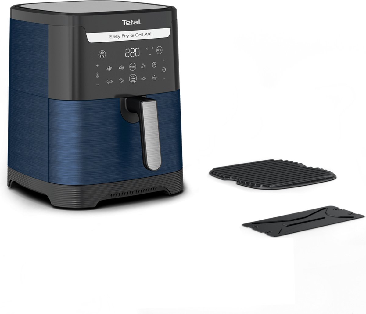 Tefal Easy Fry & Grill EY8014 XXL 6,5L - 2-in-1 Heteluchtfriteuse met Uitneembare Verdeler - Blauw Airfryer met 8 Automatische Kookprogramma's - Grote Airfryer van Tefal 1830W - Digitaal Display - Met Anti Aanbaklaag