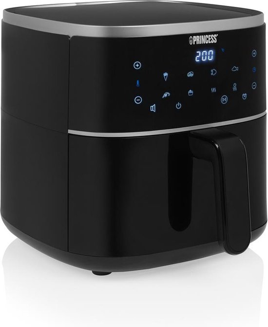 Princess Digitale Airfryer 182238 - Inclusief in hoogte verstelbaar Grillrack - Groot 4 Liter - Heteluchtfriteuse - Zwart - Digital Touchscreen - 8 Automatische Programma's