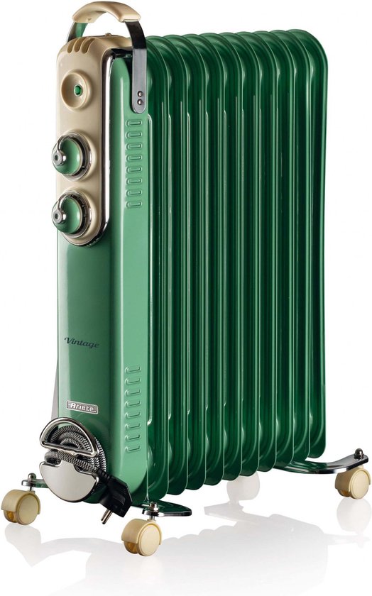 Ariete 0839/14 Vintage olieradiator - 2500 Watt - tot 30m2 - 3 standen - 360 ° wieltjes - mint groen