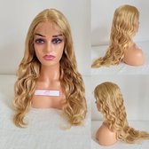 Frazimashop- Braziliaanse Remy haren pruik 24 inch (60,6 cm) - 100% human hair Body wave wigs - kleur H 613 blond- 13x1 T- lace front wig