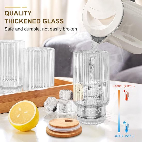 Ello Devon glazen beker met spatwaterdicht houten deksel en rietje, beschermende siliconen hoes zonder zweet, perfect voor smoothies en ijskoffie, BPA-vrij, vaatwasmachinebestendig, lila, 18 oz