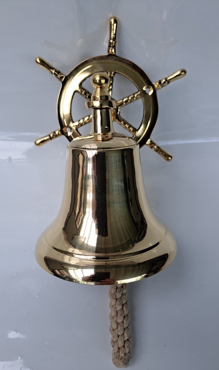 Messing scheepsbel met stuurwiel café bel 32P3450 uniek model - deurbel - voordeur bel — afbeelding 2