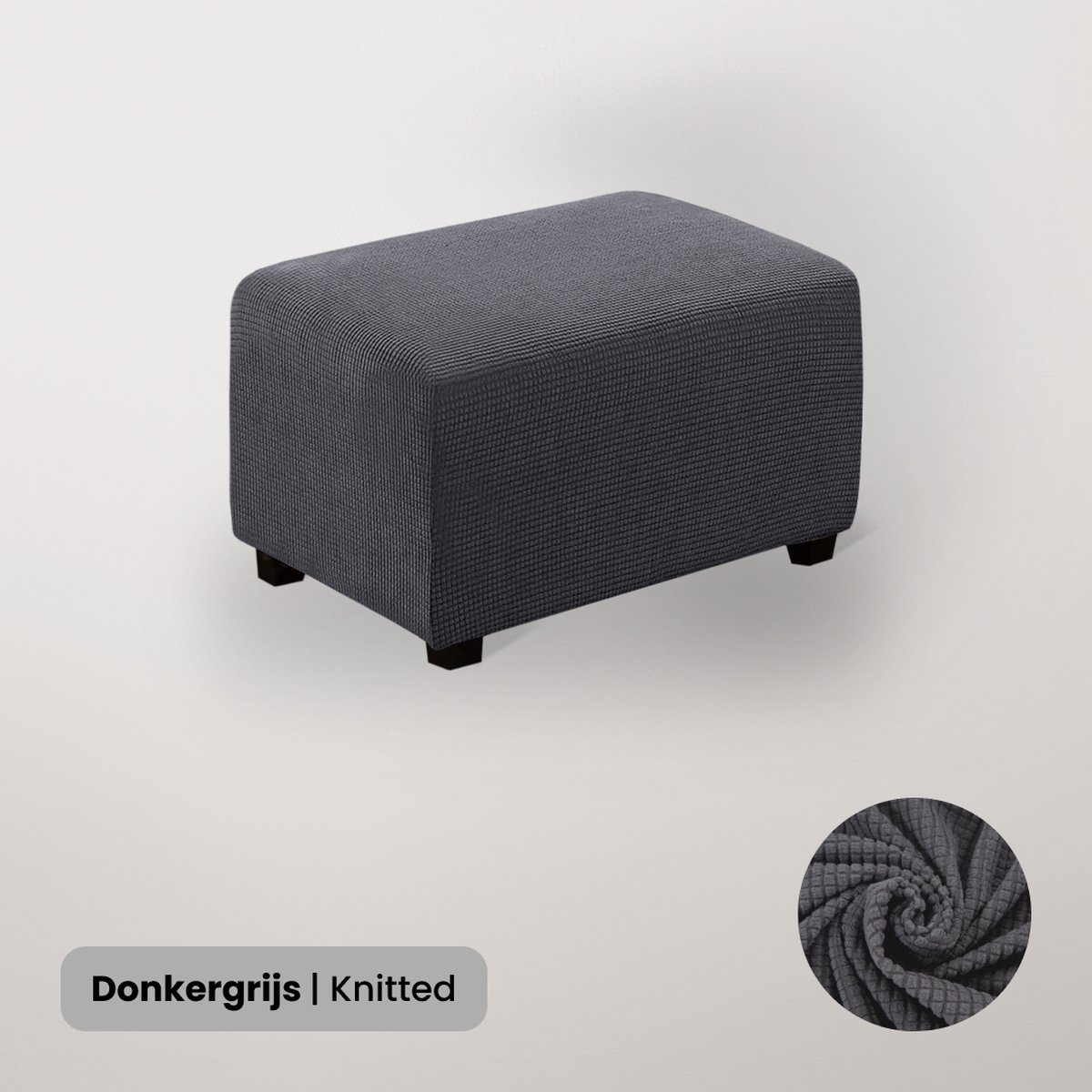 BankhoesDiscounter Knitted Hocker Hoes – Hocker Poef – Stretch – Poef Hoes – Hoekbank Met Hocker – Hoes Voor Poef – Maat XL – Grijs