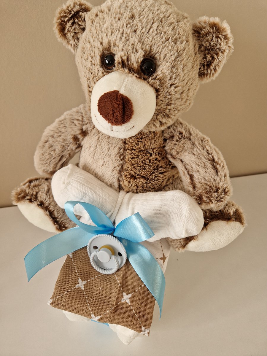 Goedkoopste Luiertaart motor met pluche beer jongen - babyshower- kraamcadeau