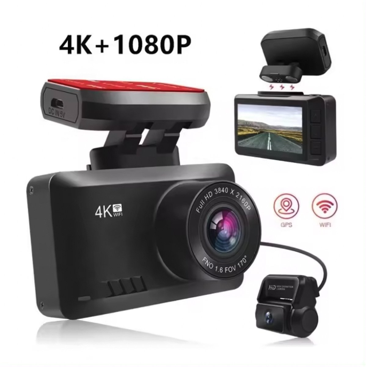 SmartVue Dashcam Voor Auto - Ultra HD 4K & Full HD 1080P - Voor- en achter - WiFi en App - GPS rittenregistratie - Heldere Nachtvisie - WDR - G-Sensor - Parkeermodus - 170° Breedhoeklens - Android en iOS - Afstandsbediening - Incl. 32GB MicroSD