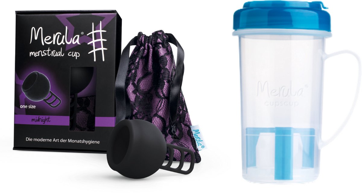 Merula Merula Cup - Menstruatiecup + cupscup - Midnight Black - Milieuvriendelijk Alternatief - Lekvrij Ontwerp - Magnetron Reiniging