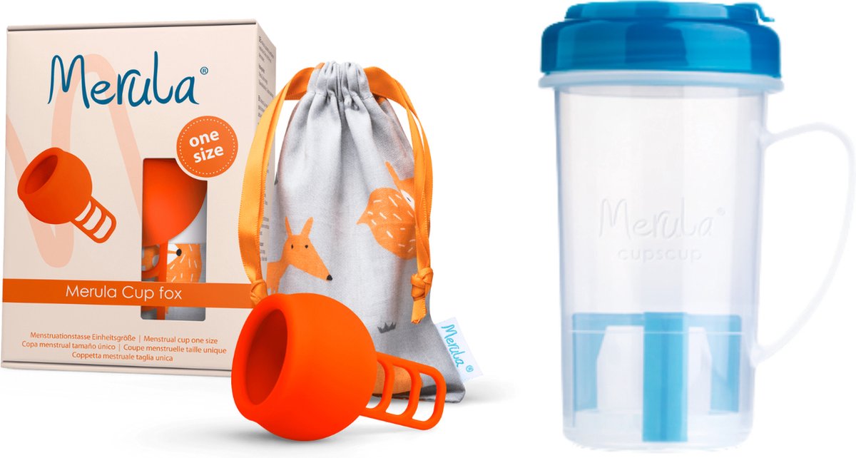 Merula - Combi Pakket Menstruatiecup + Cupscup - Fox Oranje - Gezond Alternatief - Milieuvriendelijk - Handige Reiniger