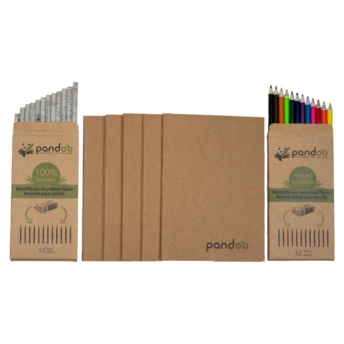 Pandoo Bamboe Notitieboek A5 Cadeauset - Naturel Bruin - Gerecycled Papier Potloden - Ideale Feestdagen Cadeau - Plasticvrij & Biologisch Afbreekbaar