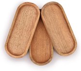 Mango ovale houten dienblad set van 3 perfect voor voedselhouder/barbecue, serveer kaas, sushi, vakantiesnacks en meer. (30,48 cm x 12,7 cm x 1,90 cm)