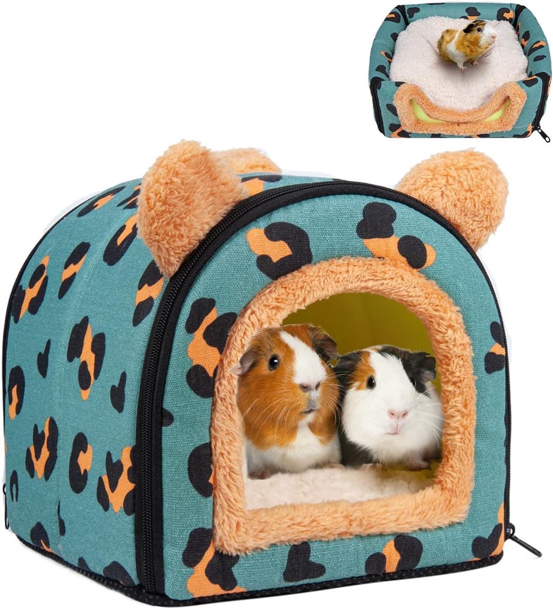 Cavia’s Bed House – Grot Gezellige Grote Hamster Kleine Dieren Bedden Hideout met Verwijderbare Pad voor Hamster Konijn Egel Chinchilla Bebaarde Draak en Fret (Blauwe Luipaard)