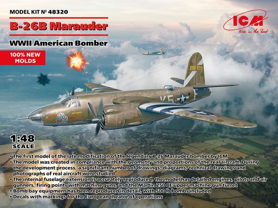 ICM Modelbouwpakket Militaire voertuigen - 48320 B-26B Marauder - WWII American Bomber Plastic - 1:48 - Modelbouw