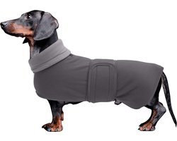 Winterhondenjas met gewatteerde pluisvoering, verstelbare klittenbandsluiting en opklapbare opstaande kraag. Zeer geschikt voor teckels en kleine en middelgrote jachthonden grijs-S