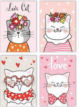 Valentijnskaarten - Set van 4 verschillende ansichtkaarten - Leuke Post - V7 - Liefde, Huwelijk, Trouwen, Valentijn, Katten