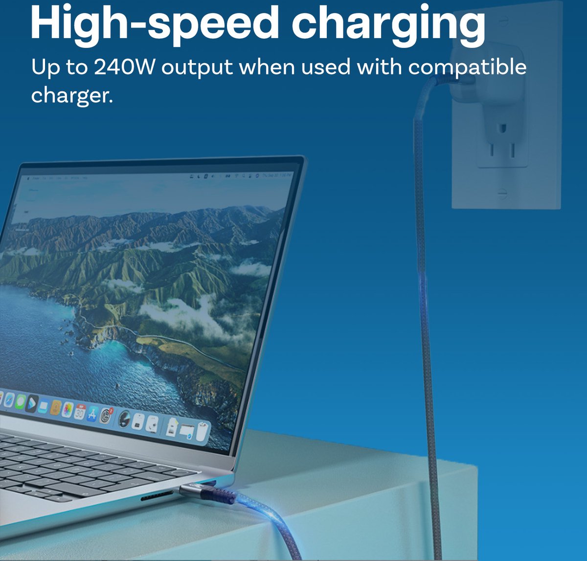 USB4 USB-C kabel 1m 240W snel opladen 40Gbps data 8K@60Hz schermuitvoer gevlochten duurzaam - Afbeelding 2