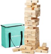 THE TWIDDLERS - Grote Tumble Toren Tuin Buitenspel, 64 Houten Blokken, 74cm Hoog - Bouwspeelgoed Buitenpret voor Kinderen en Volwassenen, Inclusief Draagtas