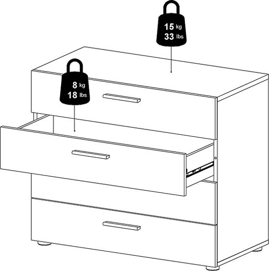 Commode Petra à 4 tiroirs, noir mat.