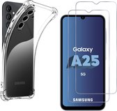 Samsung Galaxy A25 5G Hoesje backcover Shockproof siliconen Transparant en 2 stuks Screenprotector Gehard Glas