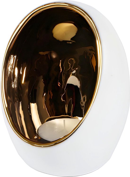 Waxinelichthouder Wit/Goud Bolvormig - 17.5 cm