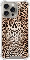 Shockproof hoesje - Geschikt voor iPhone 15 Pro Max - Luipaardprint - Extra sterke case - TPU/polycarbonaat - Luipaardprint - Bruin, Transparant