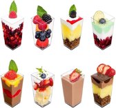 60 stuks plastic dessertbekers, 90 ml vierkante hoge dessertbekers heldere paraffine voorgerechtbeker herbruikbare serveerschaal voor dessert pudding mousse party (3,8 x 8,3 cm)