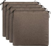 Stoelkussen - kussens outdoor/indoor - gevlochten patroon ca. 38 x 38 x 3 cm bruin set van 4