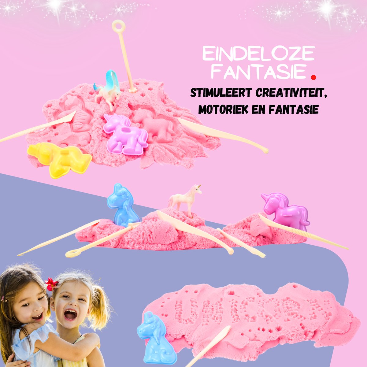 Sand Mania® kinetisch zand - Unicorn editie - 500 G Roze – Sensorisch Speelzand met Vormpjes — afbeelding 7