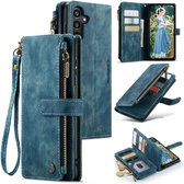 CaseMe - Coque adaptée pour Samsung Galaxy A15 - Vintage Wallet Book Case Zipper - Avec Fermeture Magnétique - Blauw