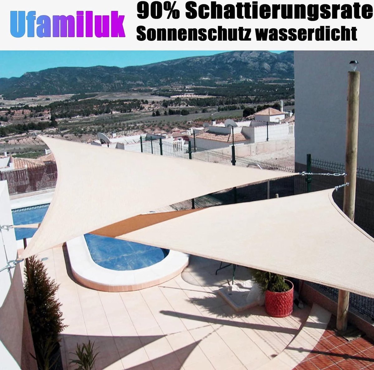 Bol.com Zonnezeil, driehoekig, waterdicht, 1,6 x 1,6 x 1,6 m, zonnezeil, balkon, regenbescherming, 95% UV-bescherming, windscher... aanbieding