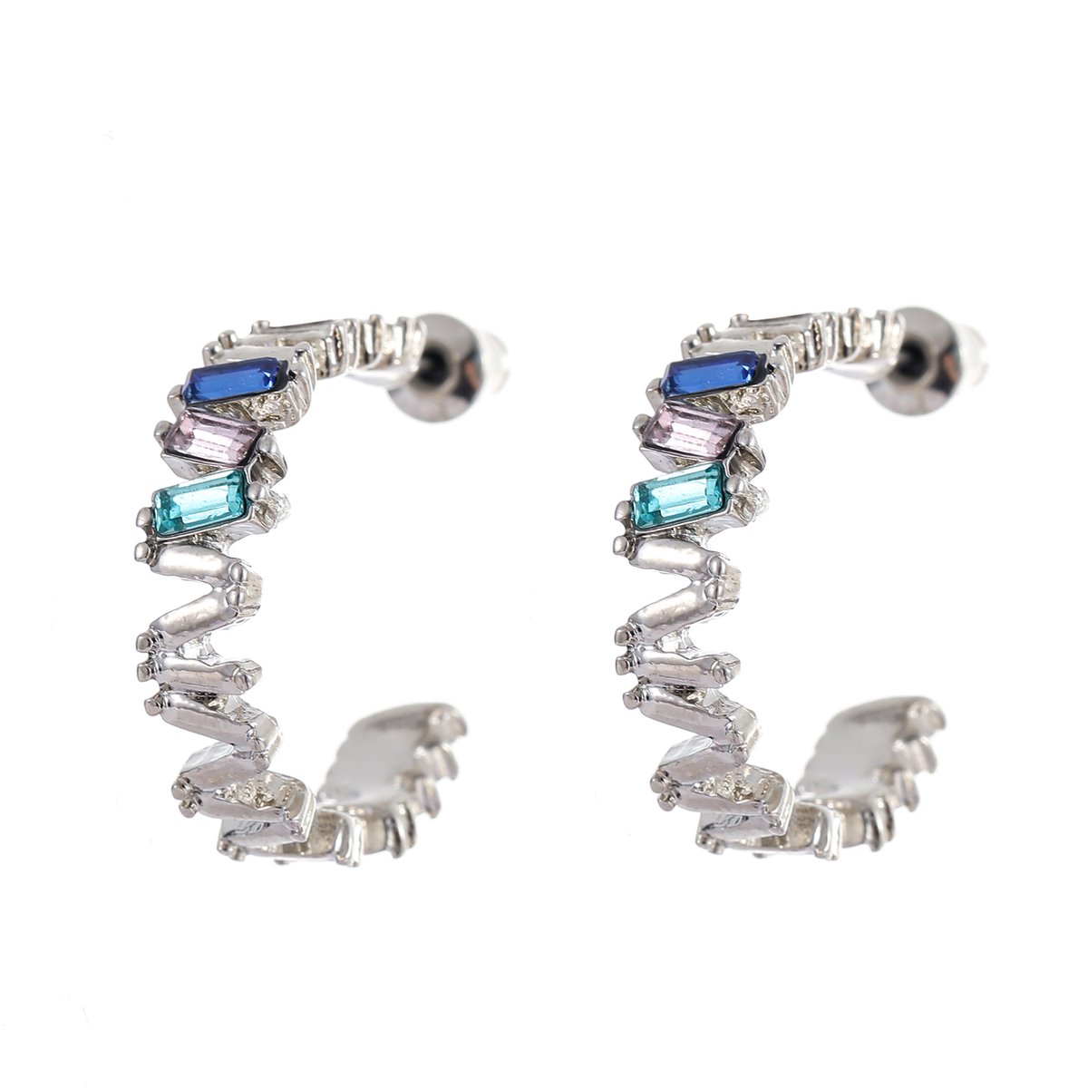 Emilie collection - oorringen - zilver - gekleurde steentjes - zigzag