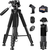 Sounix Camera Tripod - Trépied pour appareil photo et téléphone - Trépied photo en aluminium adapté aux reflex numériques Canon Nikon Sony - Zwart