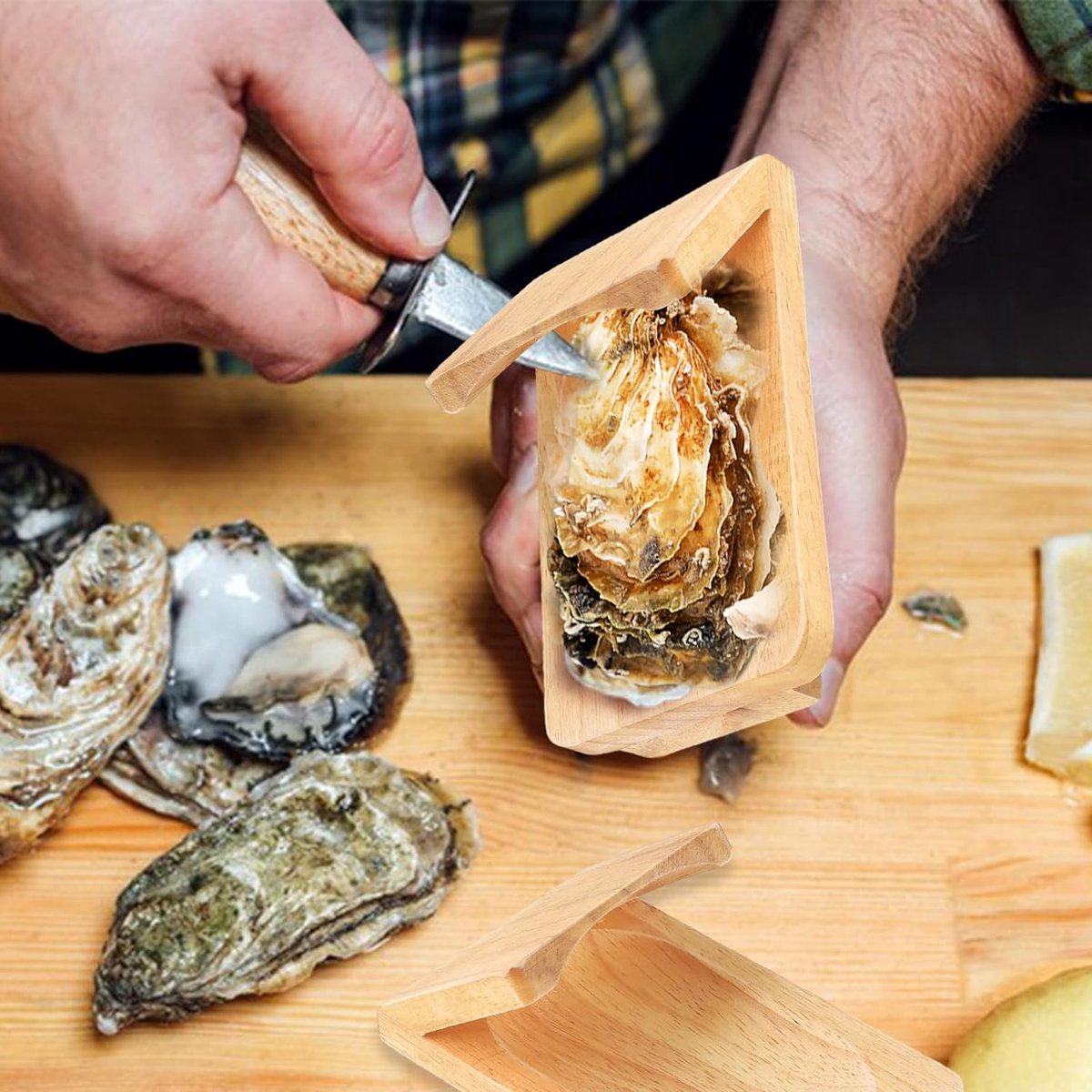 MISETA Hout oester klem Oester Shucking Klem Oester Houder Opener Tool Oester Shucking Clip Hand Protector voor Oester Clam Schaaldieren zeevruchten shucker kits Zeevruchten oester opener