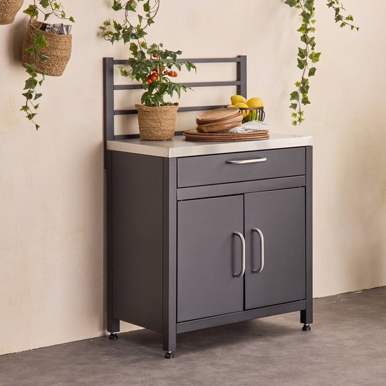 sweeek - Module stalen buitenkeuken 1 lade en 2 deuren met ophangrooster, 80 cm breed - grimaud van Sweeek — afbeelding 5