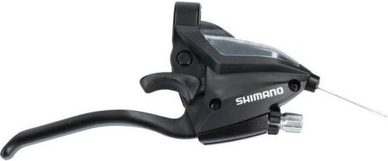 Zwarte Shimano shifter met remkabel.