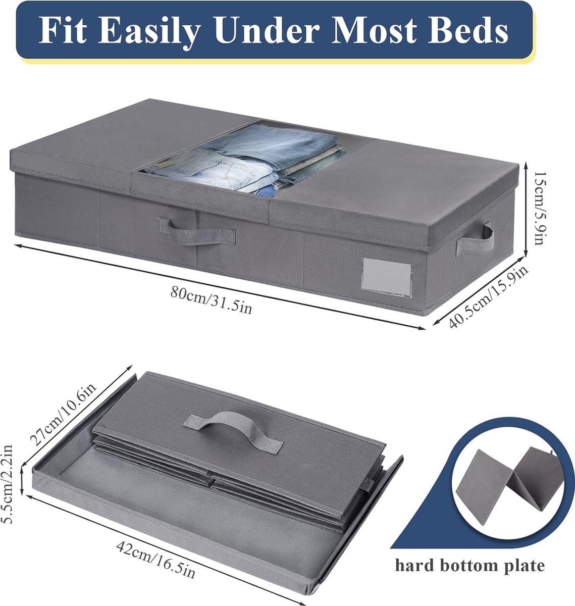 Opbergdozen voor Onder het Bed - Set van 2, Onderbedopslag met Deksel