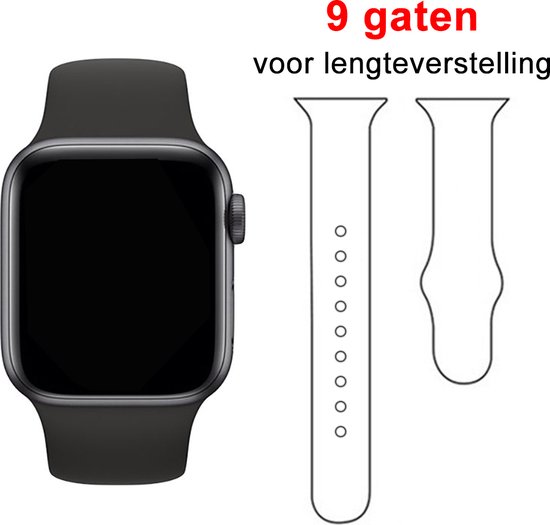 Bracelet Sport en Siliconen Souple S/ M - Zwart - Convient pour Apple Watch 42mm - 44mm - 45mm - 49mm - Bracelet smartwatch étanche pour iWatch série Ultra 9 8 7 6 5 4 3 2 1 SE grands modèles