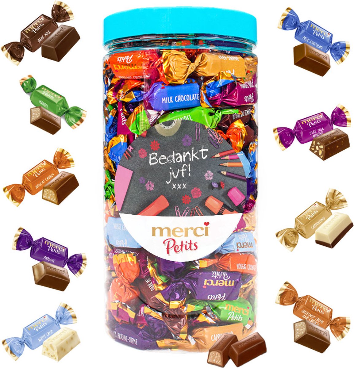 merci Petits chocolade cadeau voor juf - "Bedankt juf" - 700g
