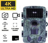 Wildcamera voor Buiten 4K & 60MP - Wildcamera met Nachzicht en WiFi Applicatie - Buitencamera Waterdicht (IP66) met Bewegingssensor, Infrarood en 64GB SD